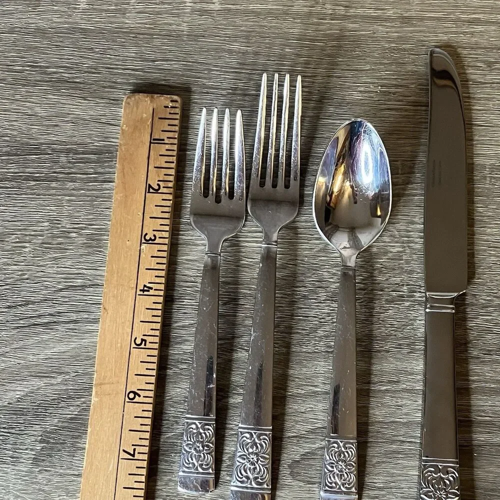 Reed & Barton HARVEST BOUQUET Stainless 4 Piece Service 18/10 Glossy Flatware